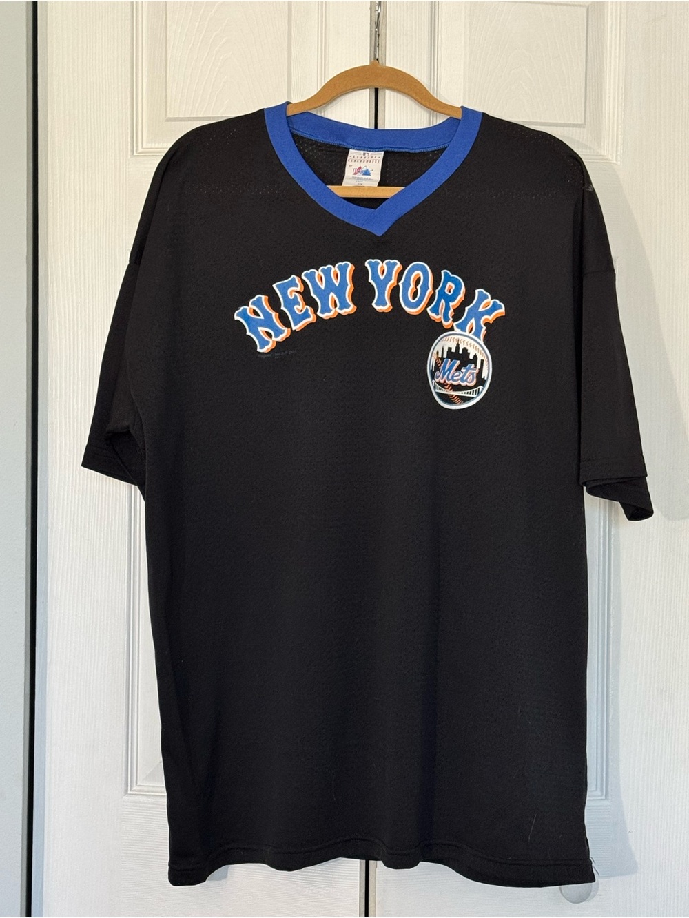 Vintage Majestic New York Mets V-Neck Jersey Shirt Black 2XL Made in USA